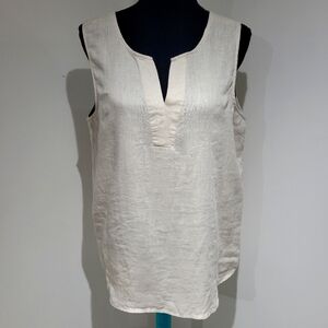 Harve Benard Lightweight Sleeveless Washable Linen Blouse Size Large Cream